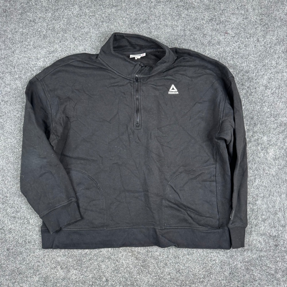 Reebok Quarter Zip Womens Size M Black Fleece Pullover Athletic Sweatshirt